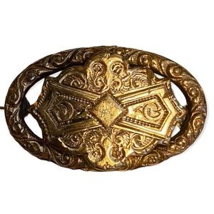 GOLD Etruscan Revival Art Deco Vintage gold etched brooch antique